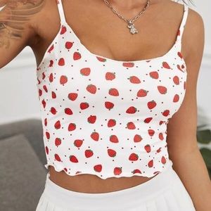 COPY - ❤️Strawberry Print Lettuce Trim Crop Top
